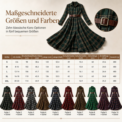 🔥Beliebtes Produkt ！✨Plus-Size-Kleid für Damen im französischen Vintage-Karomuster mit unregelmäßigem Saum und figurformendem, schlankmachendem Design