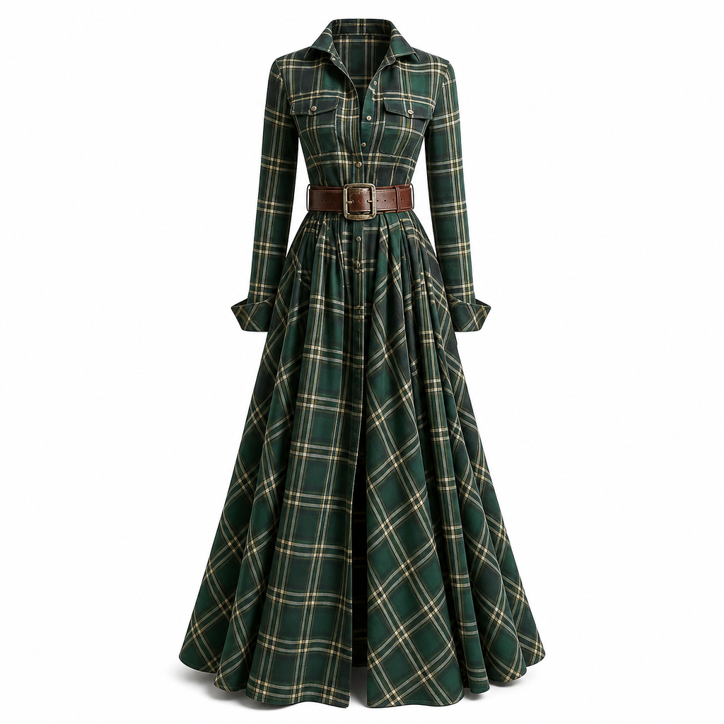 🔥Beliebtes Produkt ！✨Plus-Size-Kleid für Damen im französischen Vintage-Karomuster mit unregelmäßigem Saum und figurformendem, schlankmachendem Design