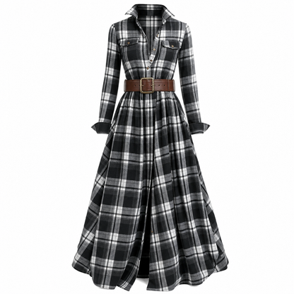 🔥Beliebtes Produkt ！✨Plus-Size-Kleid für Damen im französischen Vintage-Karomuster mit unregelmäßigem Saum und figurformendem, schlankmachendem Design