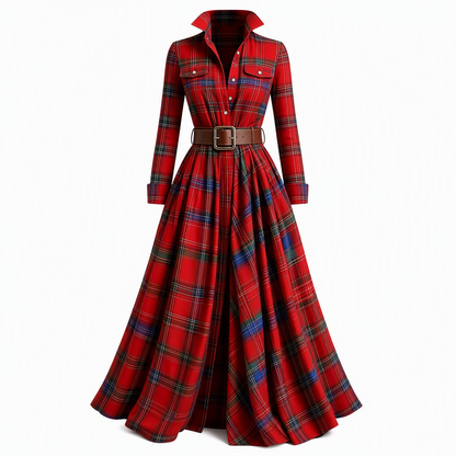 🔥Beliebtes Produkt ！✨Plus-Size-Kleid für Damen im französischen Vintage-Karomuster mit unregelmäßigem Saum und figurformendem, schlankmachendem Design