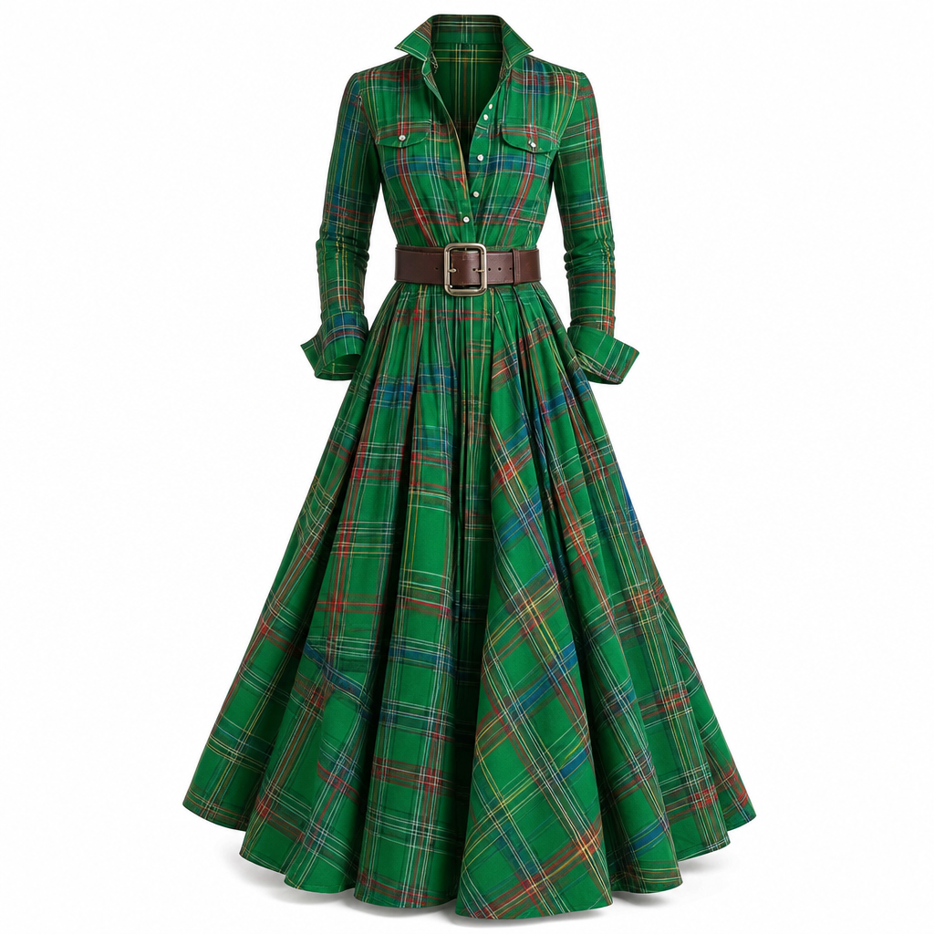 🔥Beliebtes Produkt ！✨Plus-Size-Kleid für Damen im französischen Vintage-Karomuster mit unregelmäßigem Saum und figurformendem, schlankmachendem Design