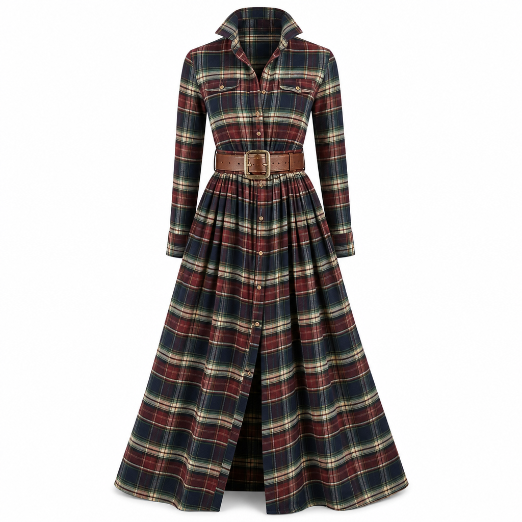 🔥Beliebtes Produkt ！✨Plus-Size-Kleid für Damen im französischen Vintage-Karomuster mit unregelmäßigem Saum und figurformendem, schlankmachendem Design