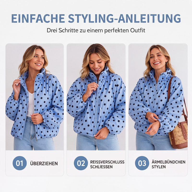 📢🎉50%Rabatt!!!🛍️✨Lässige gepunktete Jacke mit Reißverschluss für Damen