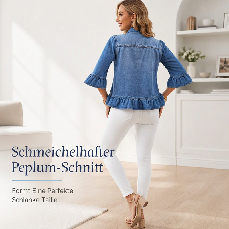 📢🎉50%Rabatt!!!🛍️✨Jeansjacke für Damen mit Rüschensaum und Cropped-Passform