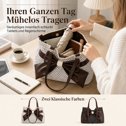 📢📢50% Rabatt!!! 🎉✨ Damen Schultertasche mit großem Fassungsvermögen, gepunktetem Design & Spitzenschleife