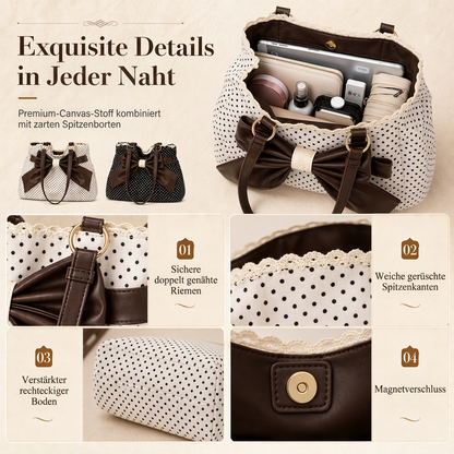 📢📢50% Rabatt!!! 🎉✨ Damen Schultertasche mit großem Fassungsvermögen, gepunktetem Design & Spitzenschleife