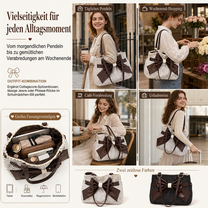 📢📢50% Rabatt!!! 🎉✨ Damen Schultertasche mit großem Fassungsvermögen, gepunktetem Design & Spitzenschleife