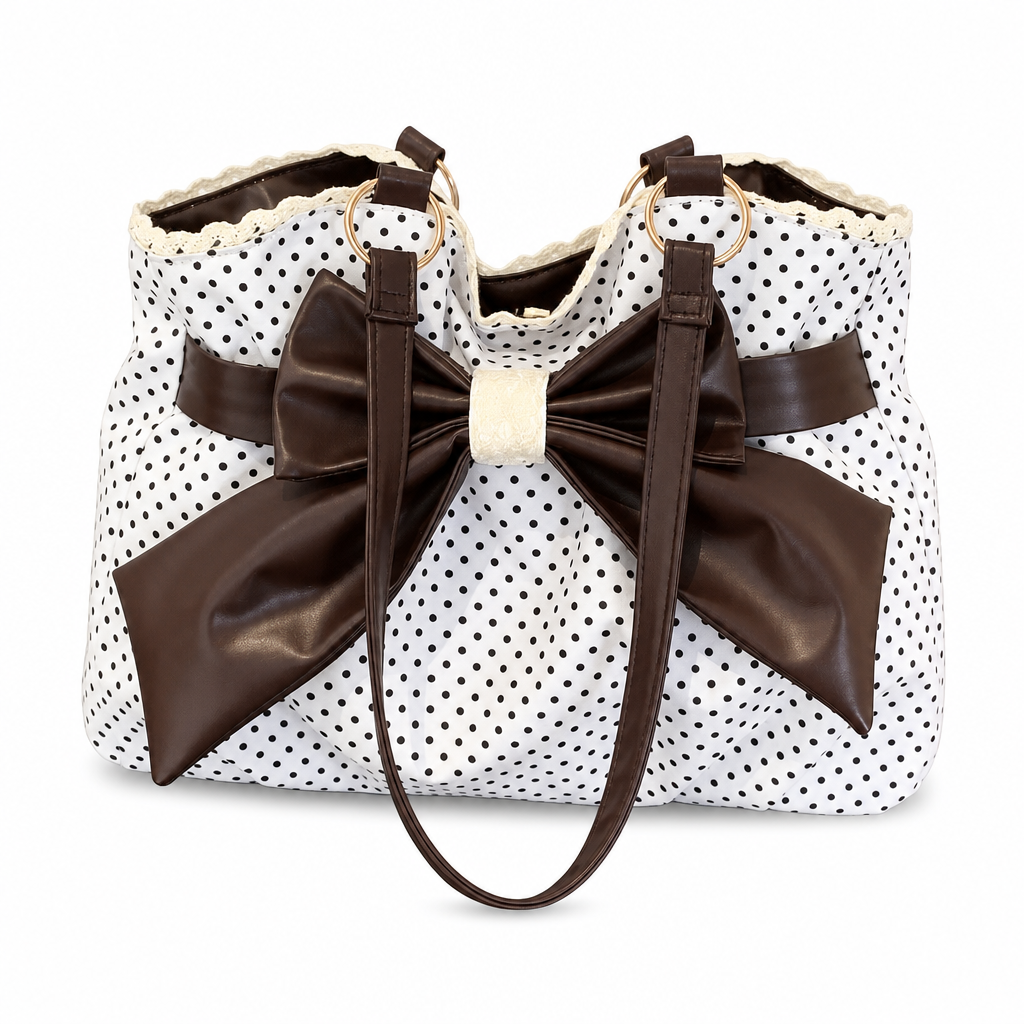 📢📢50% Rabatt!!! 🎉✨ Damen Schultertasche mit großem Fassungsvermögen, gepunktetem Design & Spitzenschleife