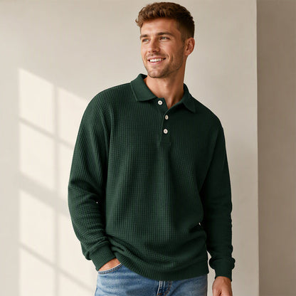 📢🎉50%Rabatt!!!🛍️✨Herren-Oberteil mit Waffelstrick, Langarm und Kragen