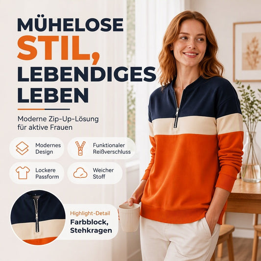 📢🎉50%Rabatt!!!🛍️✨Damen-Sweatshirt mit Farbblock und halbem Reißverschluss
