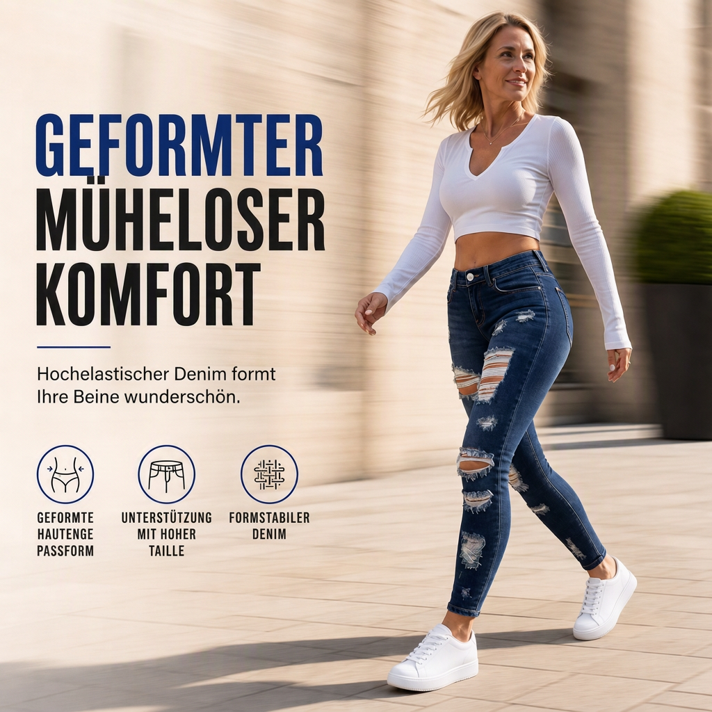 🔥Beliebtes Produkt✨Damen High Waist Ripped Skinny Jeans, Destroyed Dehnbare Denim-Hose