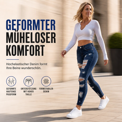 🔥Beliebtes Produkt✨Damen High Waist Ripped Skinny Jeans, Destroyed Dehnbare Denim-Hose