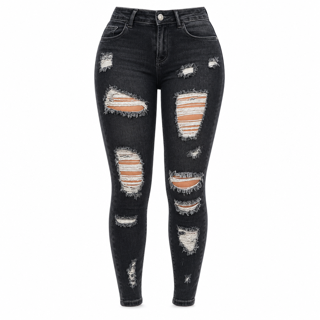 🔥Beliebtes Produkt✨Damen High Waist Ripped Skinny Jeans, Destroyed Dehnbare Denim-Hose