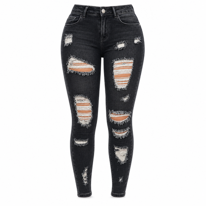 🔥Beliebtes Produkt✨Damen High Waist Ripped Skinny Jeans, Destroyed Dehnbare Denim-Hose