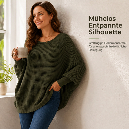Locker gestrickter Damenpullover mit Fledermausärmeln