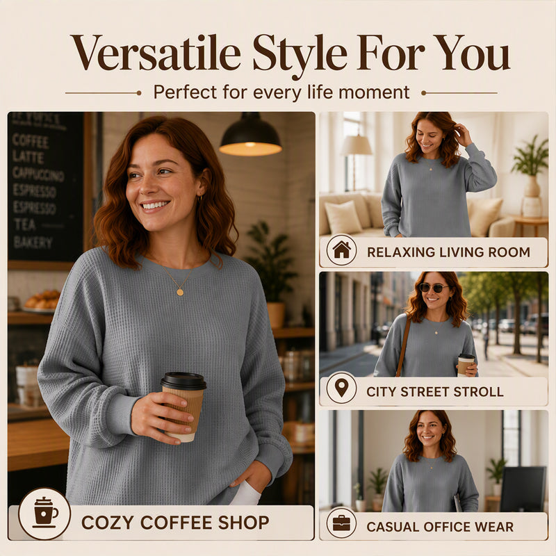 📢📢50% Rabatt!!! 🎉✨ Damen Waffelstrick-Sweatshirt im Loose-Fit