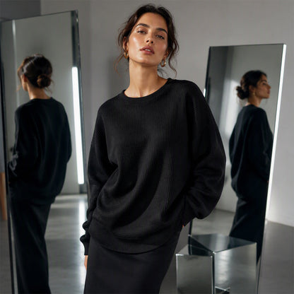 📢📢50% Rabatt!!! 🎉✨ Damen Waffelstrick-Sweatshirt im Loose-Fit