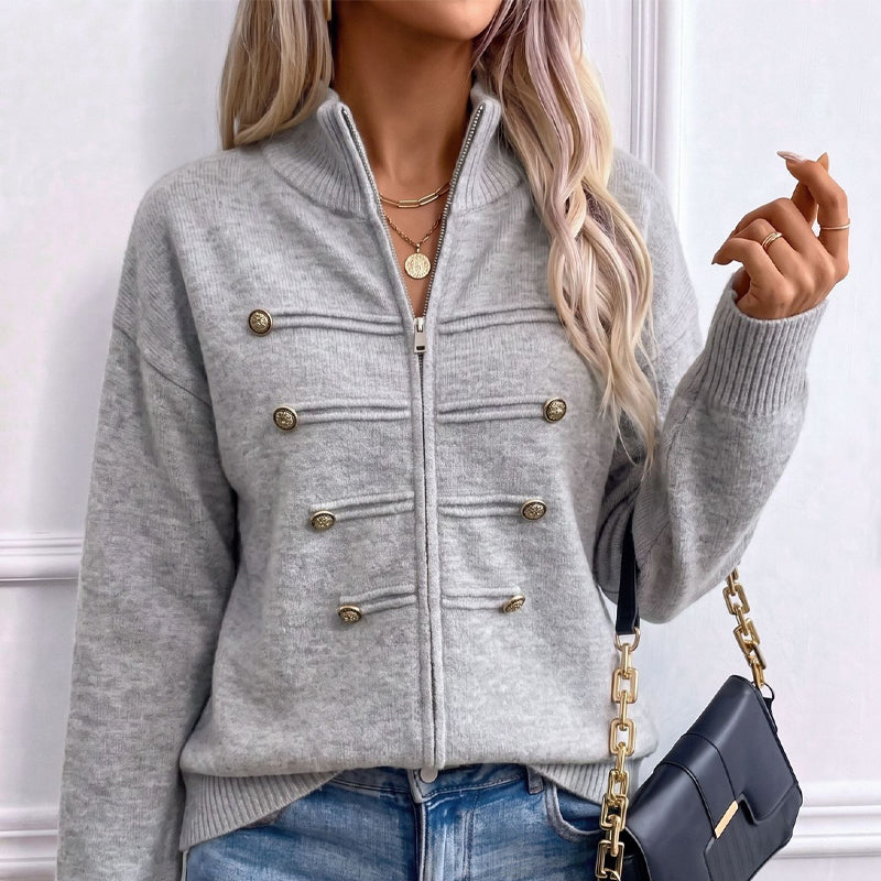 📢📢50%Rabatt!!!🎉✨Lässige Damen-Strickjacke mit doppeltem Reißverschluss