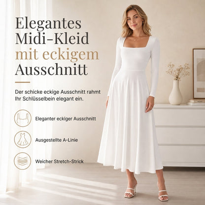 Langärmliges A-Linien-Kleid mit U-Boot-Ausschnitt für Damen
