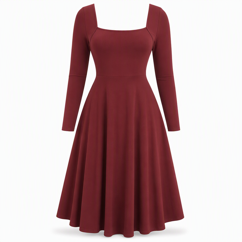 Langärmliges A-Linien-Kleid mit U-Boot-Ausschnitt für Damen