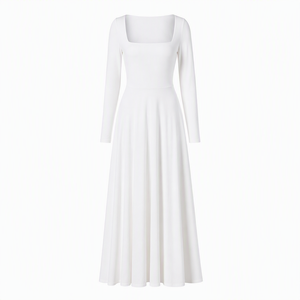 Langärmliges A-Linien-Kleid mit U-Boot-Ausschnitt für Damen