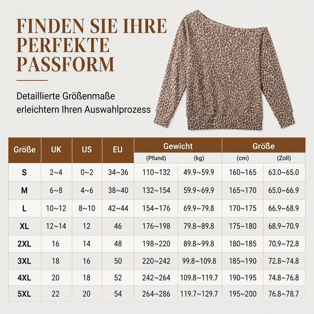 📢🎉50%Rabatt!!!🛍️✨Lässiges schulterfreies Sweatshirt mit Leopardenmuster, lockerer langärmeliger Baumwollmisch-Pullover