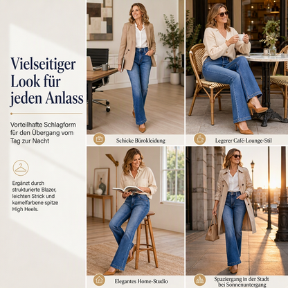 📢🎉50%Rabatt!!!🛍️✨Damen High Waist Flare Jeans, Stretch-Denim, schmal geschnittene Hose mit Zweiknopf-Bund