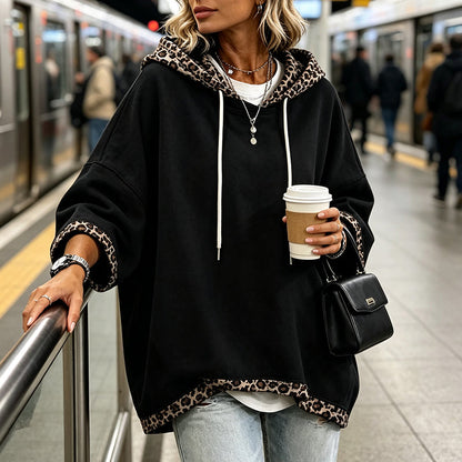 🏃‍♀️ Es wird im Akkord weggeschnappt – zögern Sie nicht! Damen-Hoodie mit Leopardenmuster-Besatz