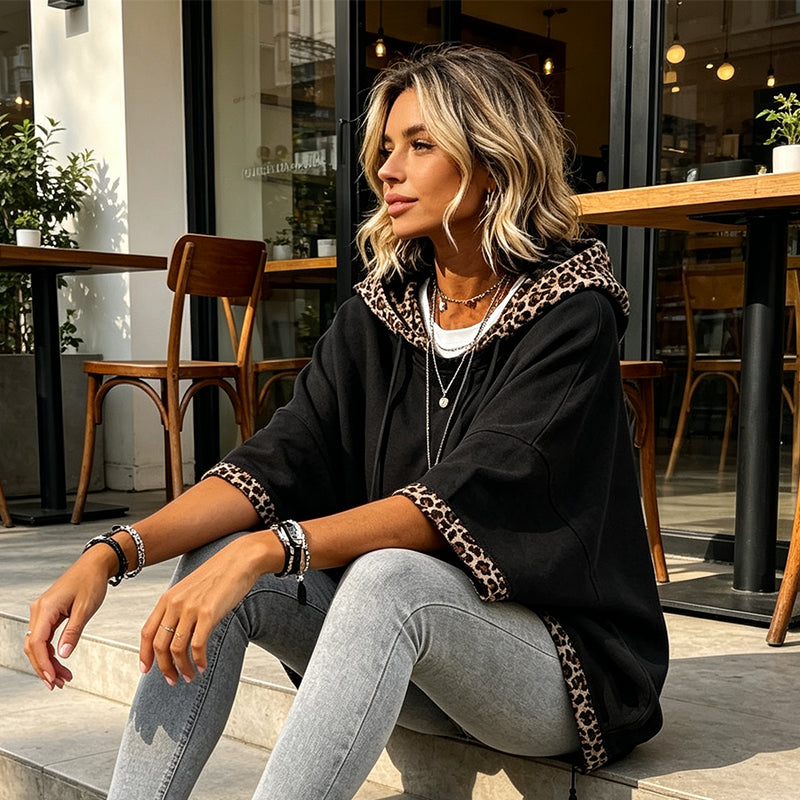 🏃‍♀️ Es wird im Akkord weggeschnappt – zögern Sie nicht! Damen-Hoodie mit Leopardenmuster-Besatz