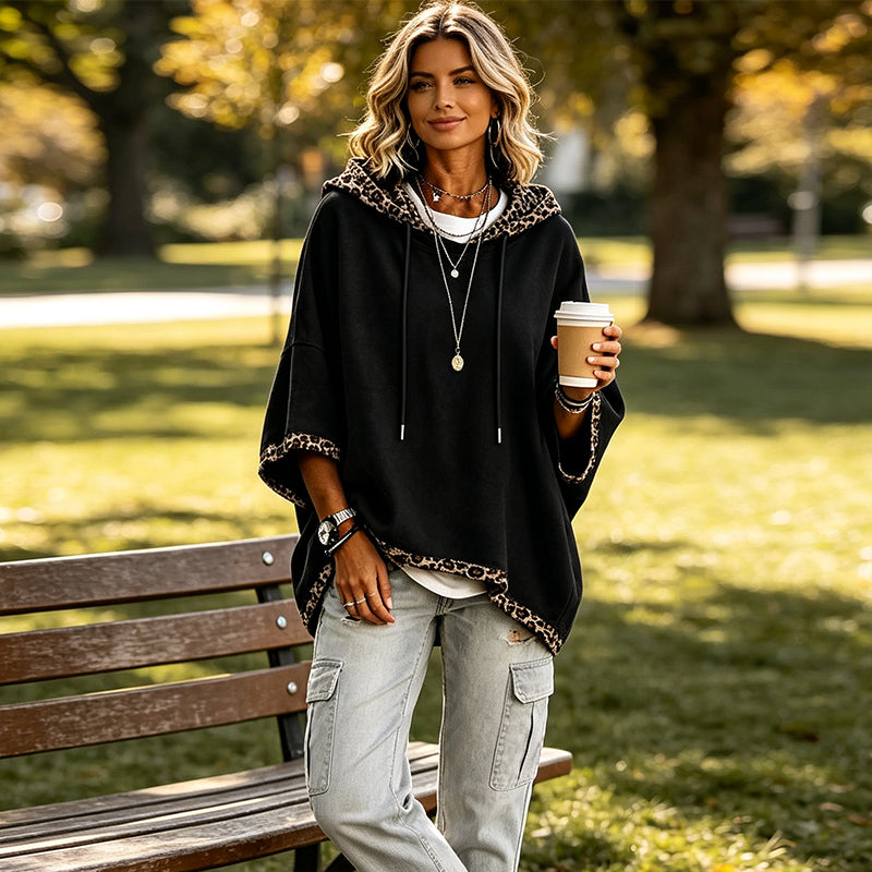 🏃‍♀️ Es wird im Akkord weggeschnappt – zögern Sie nicht! Damen-Hoodie mit Leopardenmuster-Besatz