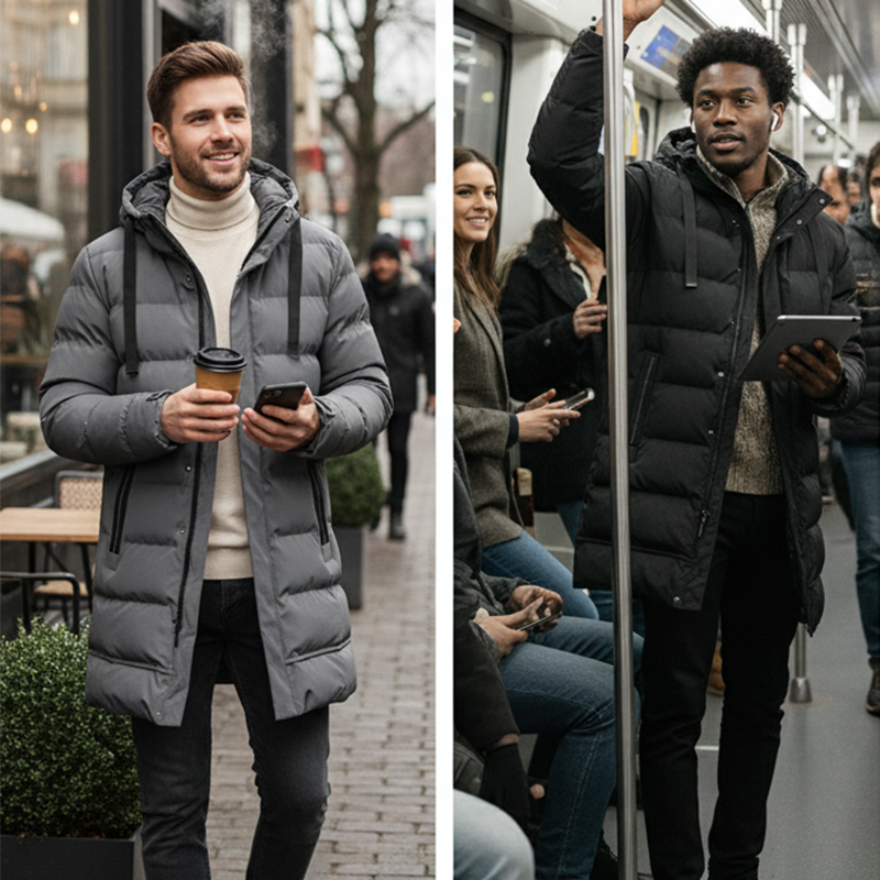 📢🎉50%Rabatt!!!🛍️✨Mittellange Kapuzen-Steppjacke für Herren