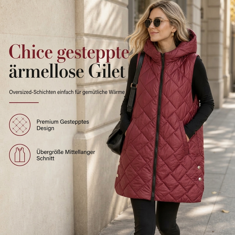 📢🎉50%Rabatt!!!🛍️✨Gepolsterte ärmellose Kapuzenjacke für Damen, mittlere Länge, Freizeitstil