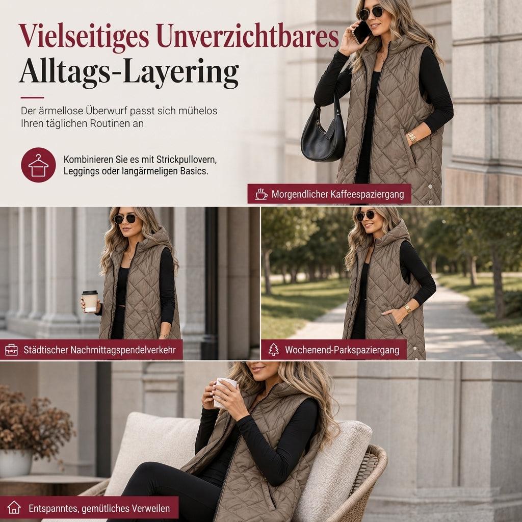 📢🎉50%Rabatt!!!🛍️✨Gepolsterte ärmellose Kapuzenjacke für Damen, mittlere Länge, Freizeitstil