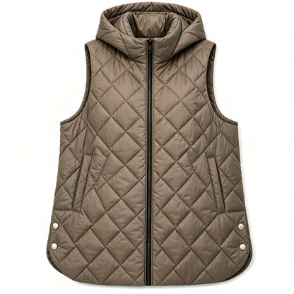 📢🎉50%Rabatt!!!🛍️✨Gepolsterte ärmellose Kapuzenjacke für Damen, mittlere Länge, Freizeitstil