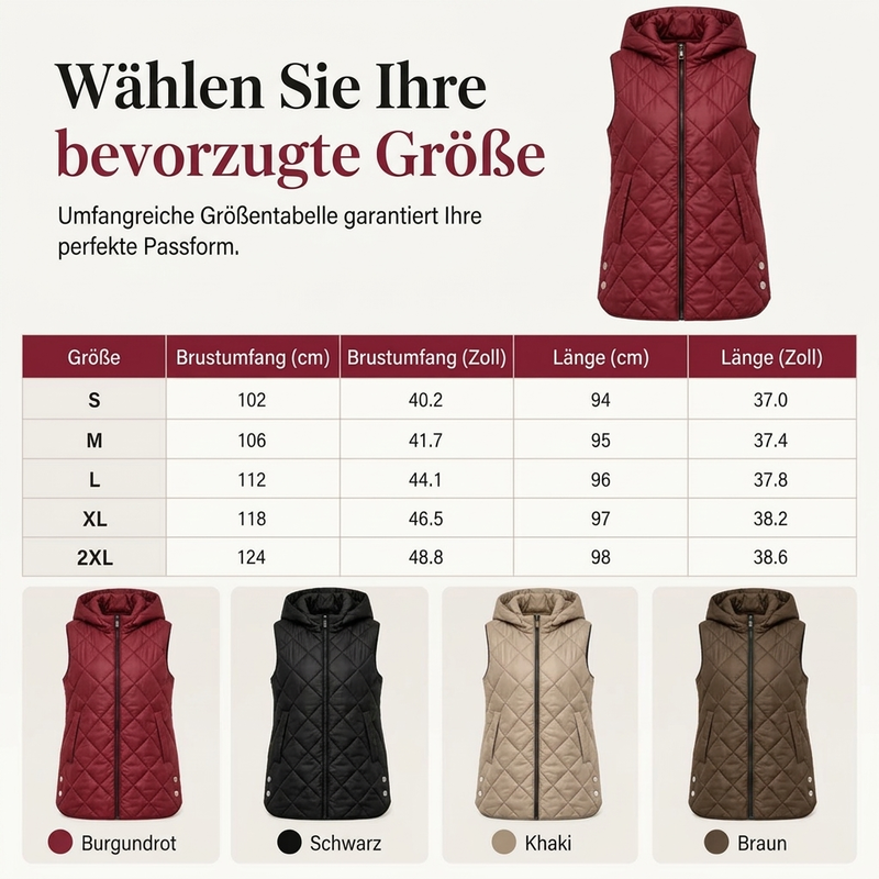 📢🎉50%Rabatt!!!🛍️✨Gepolsterte ärmellose Kapuzenjacke für Damen, mittlere Länge, Freizeitstil