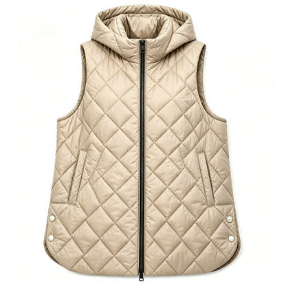 📢🎉50%Rabatt!!!🛍️✨Gepolsterte ärmellose Kapuzenjacke für Damen, mittlere Länge, Freizeitstil