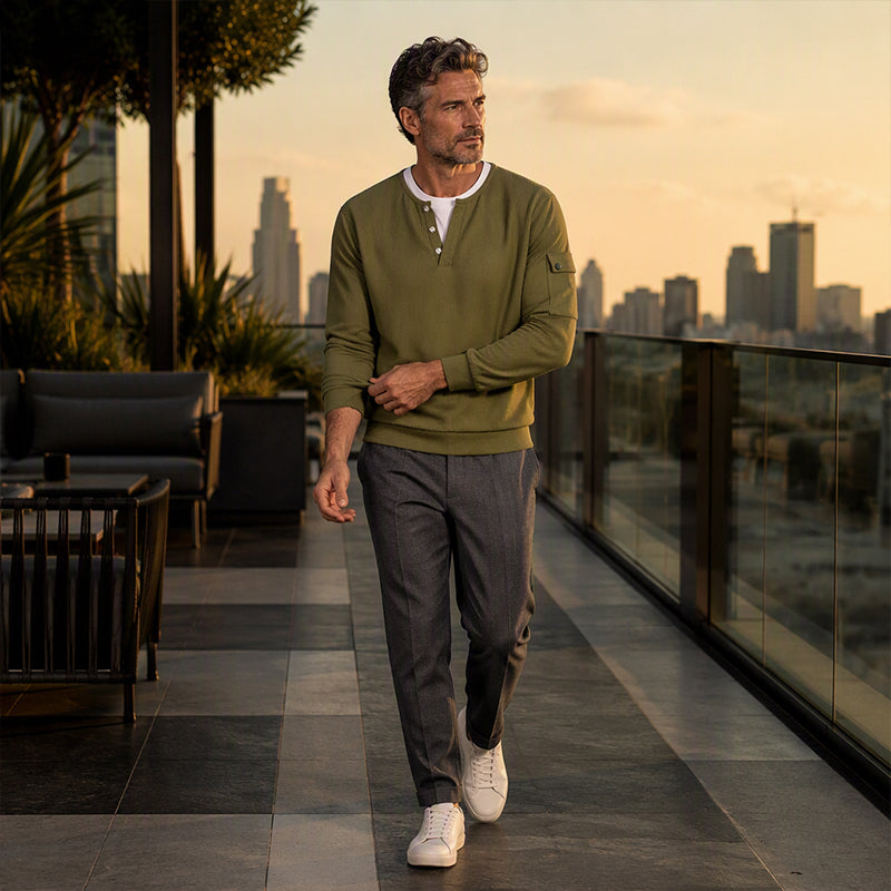 📢📢50%Rabatt!!!🎉✨Herren-Henley-Oberteil aus Waffelstrick im Fake-Layer-Look – Moderner Layer-Look, weicher Waffelstrick & vielseitig kombinierbar – Bequemer Sitz & perfekt für Alltag, Büro & Freizeit – Jetzt -50%!