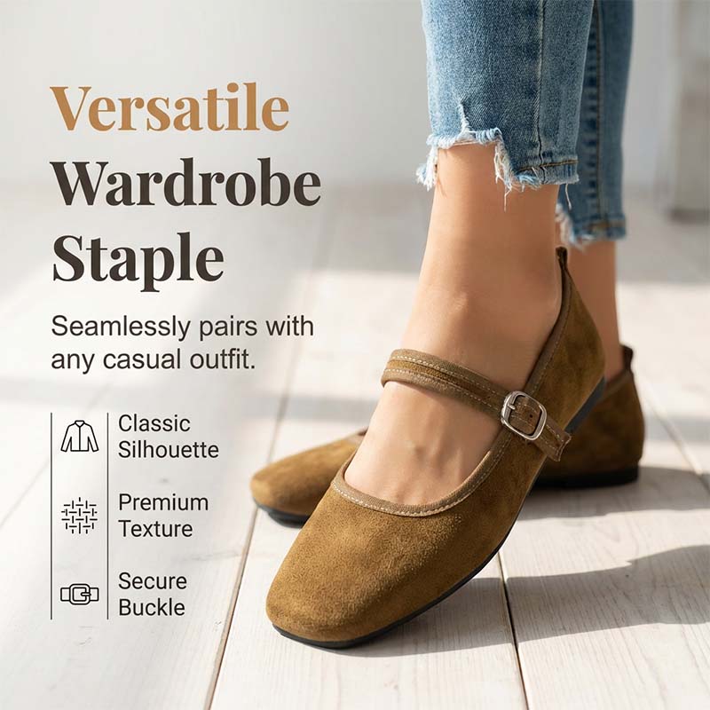 🥿 50% RABATT + GRATIS SOCKE! 👣 Bequeme Ballerinas aus PU in Wildlederoptik mit Riemchen – Weich, flexibel & stilvoll für jeden Tag 🧦