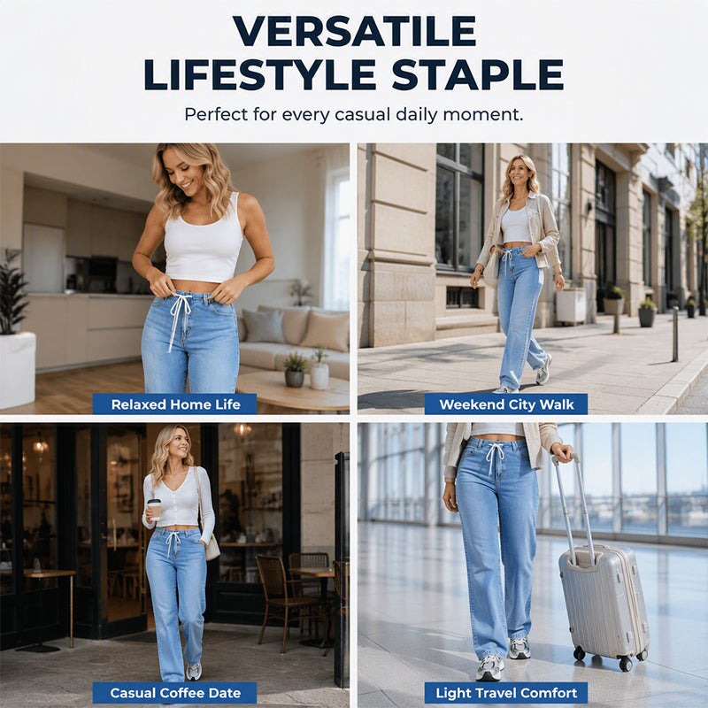 💎✨ Jetzt im Trend – Damen Weitbein-Jeans mit Kordelzug – stylisch