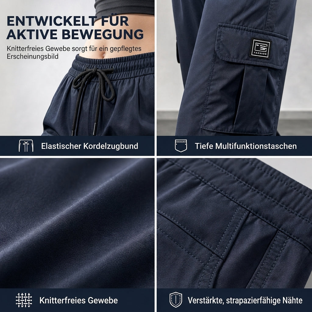 📢🎉50%Rabatt!!!🛍️✨Damen-Cargohose mit lockerer Passform, geradem Bein, elastischem Bund mit Kordelzug und seitlichen Einschubtaschen