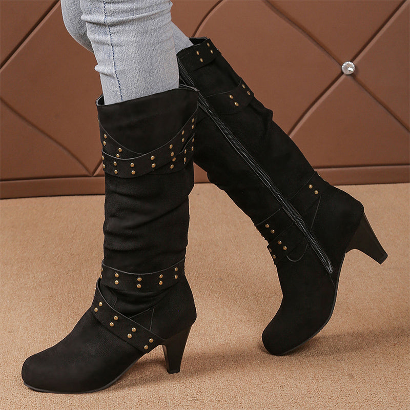 📢📢50% Rabatt + Gratis Versand✈👢Damen-Stiefel aus Kunstwildleder, lässige Kniehochstiefel