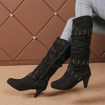 📢📢50% Rabatt + Gratis Versand✈👢Damen-Stiefel aus Kunstwildleder, lässige Kniehochstiefel
