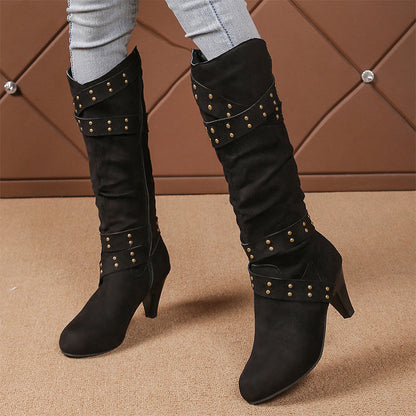 📢📢50% Rabatt + Gratis Versand✈👢Damen-Stiefel aus Kunstwildleder, lässige Kniehochstiefel