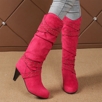 📢📢50% Rabatt + Gratis Versand✈👢Damen-Stiefel aus Kunstwildleder, lässige Kniehochstiefel