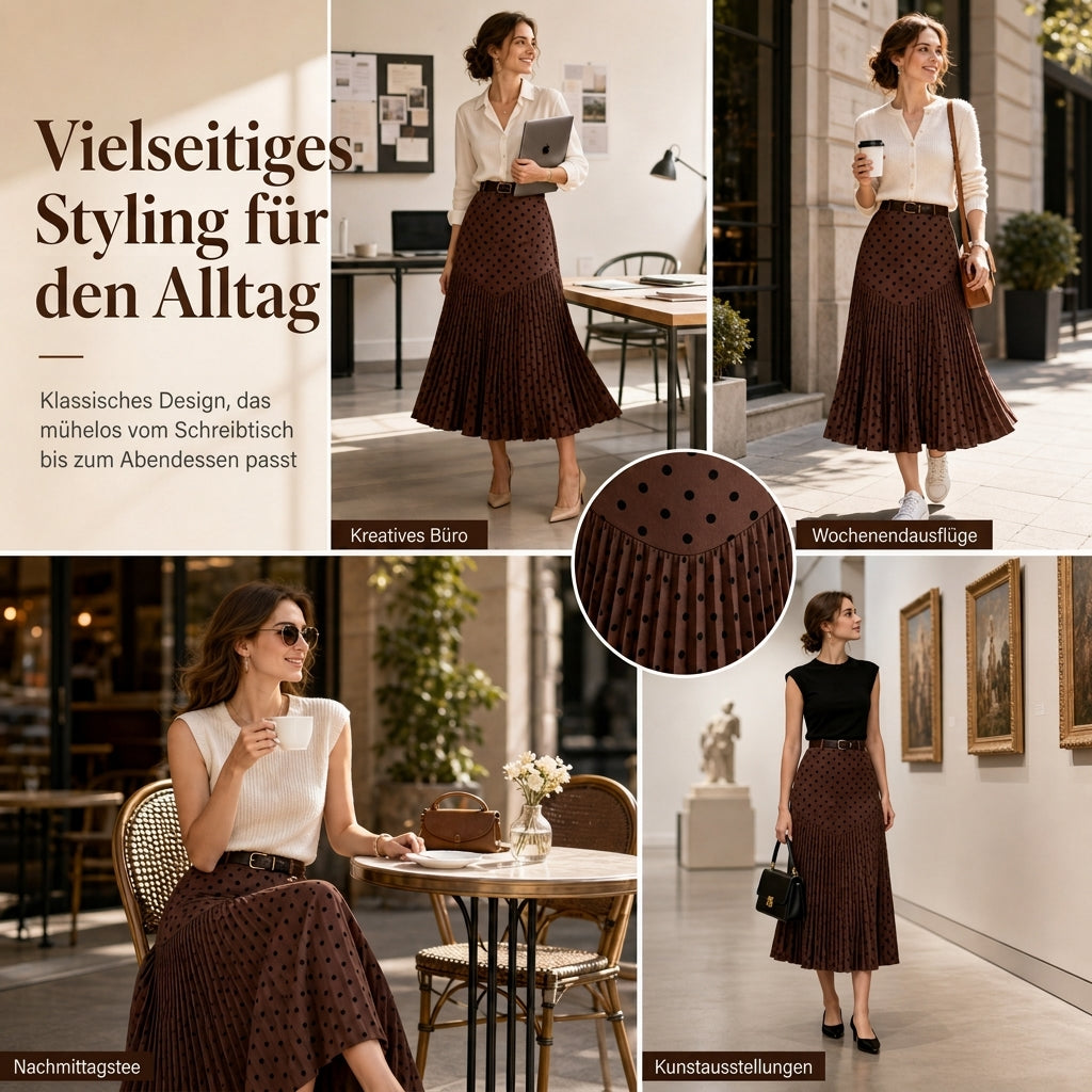 📢🎉50%Rabatt!!!🛍️✨Plissierter Rock mit Tupfenmuster und hohem Bund für Damen