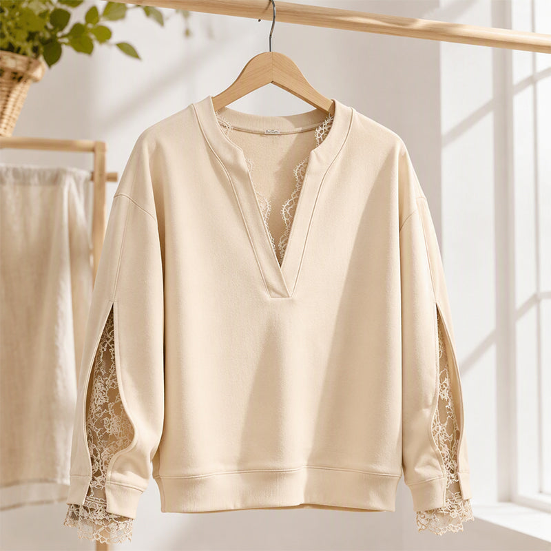 📢🎉50%Rabatt!!!🛍️✨Damen-Top mit V-Ausschnitt und Spitzeneinsatz