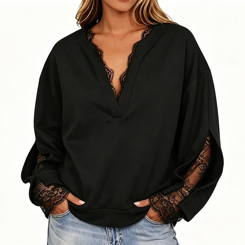 📢🎉50%Rabatt!!!🛍️✨Damen-Top mit V-Ausschnitt und Spitzeneinsatz