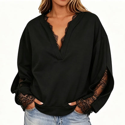 📢🎉50%Rabatt!!!🛍️✨Damen-Top mit V-Ausschnitt und Spitzeneinsatz