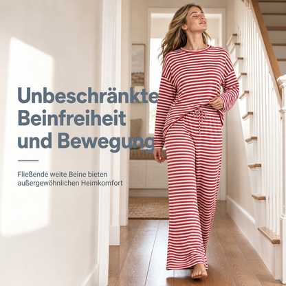 Legeres Streifen-Set aus Oberteil und Hose für Damen