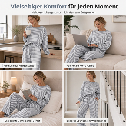 Legeres Streifen-Set aus Oberteil und Hose für Damen